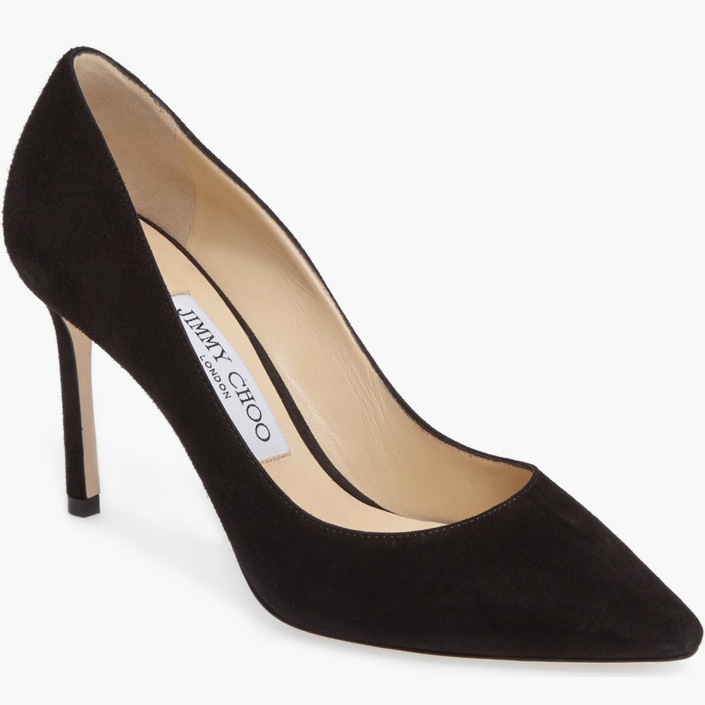 Jimmy Choo Romy 85 Black Suede Pointed Toe Pumps